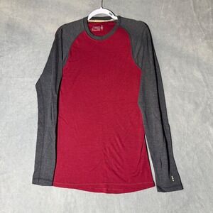 Smartwool Mens Merino 150 Base Layer Long Sleeve Raglan Shirt Red Gray Medium